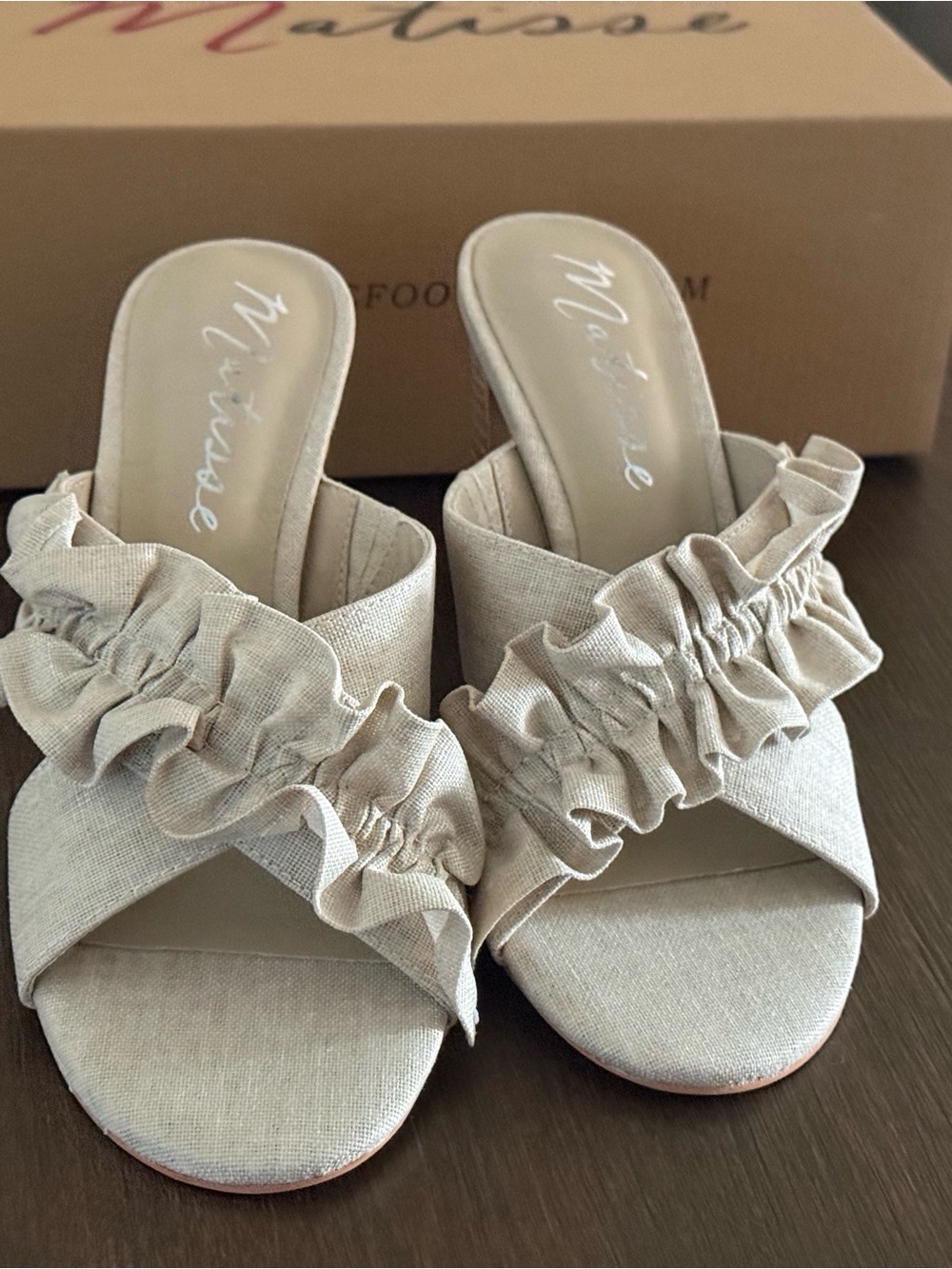 Matisse Cream Ruffle Slide Sandals - Picture 4 of 9